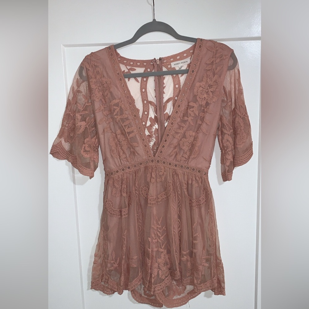 Blush pink lace romper